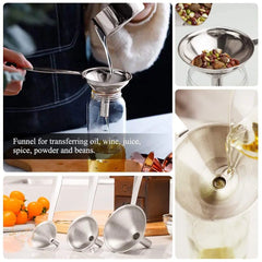 3 in 1 Stainless Steel Funnels, Food Grade Mini Metal Kitchen Funnel for Transferring Essential Oils,Liquid,Fluid