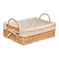 Woven Storage Baskets Kitchen Organizer Handwoven with Handles Cosmetic Box for Breakfast Fruit Bedroom Bathroom Home Decorative