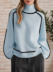 Autumn Winter Women Turtleneck Sweaters 2025 Casual Striped Long Sleeved Knitted Pullovers Regular Jumpers Streetwear Pullovers
