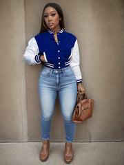 Spring and Autumn European and N Women's Color Matching Jacket Single-breasted Lettered Baseball Jacket Jacket