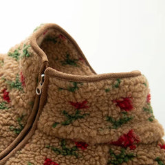 Herfst nieuwe dameskleding 2025, Europese en Amerikaanse stijl, modieus temperament, casual dagelijkse capuchon van lamswol met bloemen