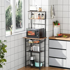 6-Tier Standing Baker's Racks with Storage, Microwave Stand with Shelf, Thin Baker Rack with 6 S Hooks,Wire Basket, for Kitchen,