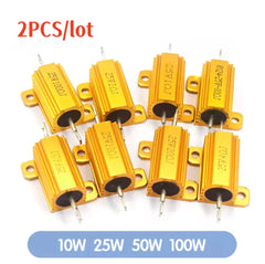 silicoen Adjustable resistor 2PCS/lot 10W 25W 50W 100W Aluminum Power Resistor 0.1~1Kohm Metal Shell Case Wirewound Resistance Load Resistors 4ohm 6ohm 8ohm