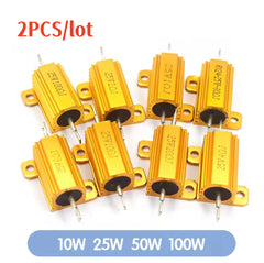 silicoen Adjustable resistor 2PCS/lot 10W 25W 50W 100W Aluminum Power Resistor 0.1~1Kohm Metal Shell Case Wirewound Resistance Load Resistors 4ohm 6ohm 8ohm