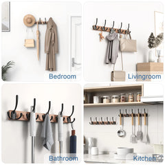 Wooden Coat Rack Wall Mount with 5 Hooks Home Decor Entryway Wall Hooks Coat Hanger for Hanging Towel Clothes Hat Key Holder
