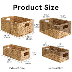 Wicker Storage Baskets for Shelves,Made of Water Hyacinth,Set of 3,Storage for Bedroom,Bathroom,Living Room,etc