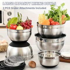 8pcs Mixing Bowls with Airtight Lids Stainless Steel Mixing Bowl Set, Attachments Bottoms, Black Kitchen Bowls, Baking Serving