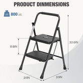 JHK Folding 2/3 Step Ladder Stool with Anti-Slip Pedal 800lbs Capacity Sturdy Steel Portable Cushioned Handle for Kitchen Home