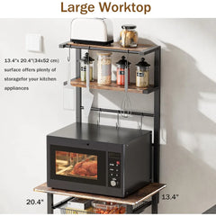 6-Tier Standing Baker's Racks with Storage, Microwave Stand with Shelf, Thin Baker Rack with 6 S Hooks,Wire Basket, for Kitchen,