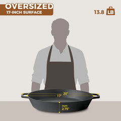 Large 17-Inch Pre-Seasoned Cast Iron Skillet with Dual Handles for Outdoor Camping, Frying, Pizza Cooking, and Use on Grills, St