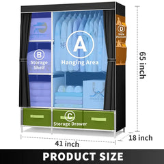 New Upgrade Portable Wardrobe Clothes Organizer for Home Bedroom Clothes Closet with 3 Drawers and 4 Shelves Clothes Storage