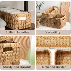 Wicker Storage Baskets for Shelves,Made of Water Hyacinth,Set of 3,Storage for Bedroom,Bathroom,Living Room,etc