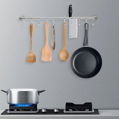 Bymaocar Utensil Rack 20 Inch Kitchen Hanger Holder Wall-mounted Hanging Rail Rod with 10 Sliding Hooks Storage & Organization