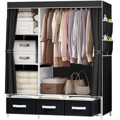 New Upgrade Portable Wardrobe Clothes Organizer for Home Bedroom Clothes Closet with 3 Drawers and 4 Shelves Clothes Storage