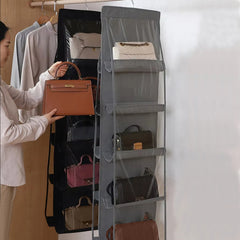 10 Pockets Hanging Purse Handbag Organizer Clear Hanging Shelf Bag Collection Storage Holder Bag Wardrobe Closet Space Saving