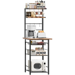 6-Tier Standing Baker's Racks with Storage, Microwave Stand with Shelf, Thin Baker Rack with 6 S Hooks,Wire Basket, for Kitchen,