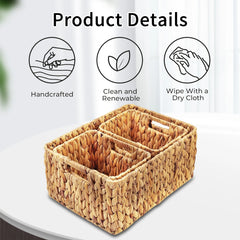 Wicker Storage Baskets for Shelves,Made of Water Hyacinth,Set of 3,Storage for Bedroom,Bathroom,Living Room,etc