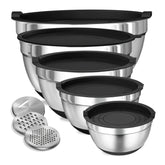 8pcs Mixing Bowls with Airtight Lids Stainless Steel Mixing Bowl Set, Attachments Bottoms, Black Kitchen Bowls, Baking Serving