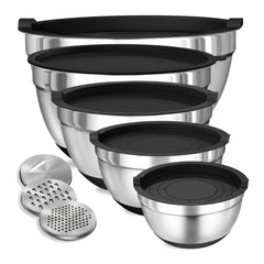 8pcs Mixing Bowls with Airtight Lids Stainless Steel Mixing Bowl Set, Attachments Bottoms, Black Kitchen Bowls, Baking Serving
