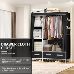New Upgrade Portable Wardrobe Clothes Organizer for Home Bedroom Clothes Closet with 3 Drawers and 4 Shelves Clothes Storage