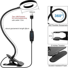 Reading Desk Lamp Bed Dimmable, 3 Modes & 10 Dimming Levels USB Clamp Lamps 360° Flexible Book Clip