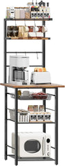 6-Tier Standing Baker's Racks with Storage, Microwave Stand with Shelf, Thin Baker Rack with 6 S Hooks,Wire Basket, for Kitchen,