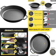 Large 17-Inch Pre-Seasoned Cast Iron Skillet with Dual Handles for Outdoor Camping, Frying, Pizza Cooking, and Use on Grills, St