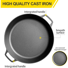 Large 17-Inch Pre-Seasoned Cast Iron Skillet with Dual Handles for Outdoor Camping, Frying, Pizza Cooking, and Use on Grills, St