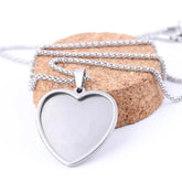 STEEL BASE 5pcs Stainless Steel Pendant Base Setting Fitting 25mm Heart Cabochon Trays Diy Blank 53cm long chain Necklace Bezels