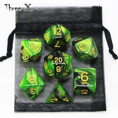 DND polyhedral dice set Polyhedral Dice Set with Pouch Double-Colors  Gold Numbers of D4 D6 D8 D10 D% D12 D20 for DNDGame RPG Table Games