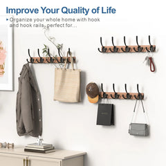 Wooden Coat Rack Wall Mount with 5 Hooks Home Decor Entryway Wall Hooks Coat Hanger for Hanging Towel Clothes Hat Key Holder