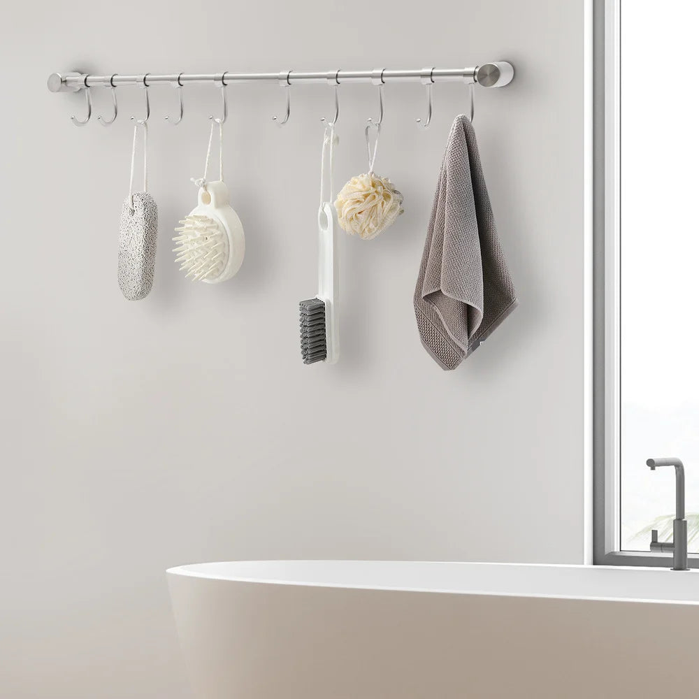 Bymaocar Utensil Rack 20 Inch Kitchen Hanger Holder Wall-mounted Hanging Rail Rod with 10 Sliding Hooks Storage & Organization