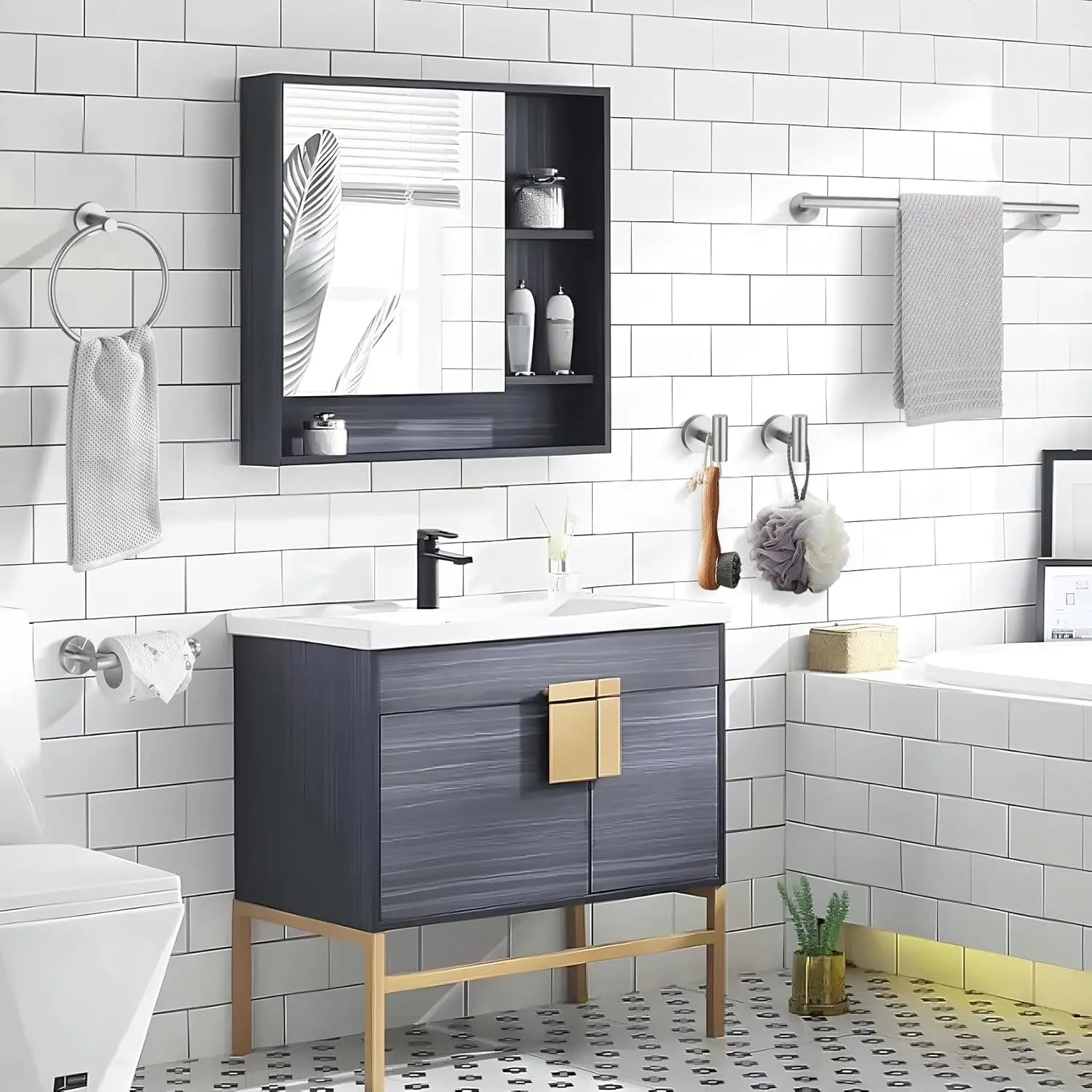 5/7PC Stainless Steel Bathroom Hardware Set Towel Rack Towel Ring Toilet Paper Holder Hook Wall Mount Shower Storage Accessories