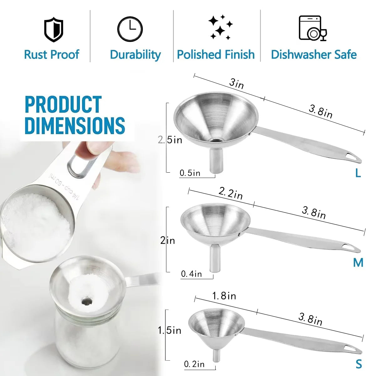 3 in 1 Stainless Steel Funnels, Food Grade Mini Metal Kitchen Funnel for Transferring Essential Oils,Liquid,Fluid
