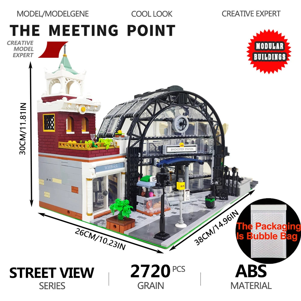Street View The Meeting Point Model Building Blocks Design Withlight Bricks 2720pcs Gifts For Room Decoration Christmas Presents