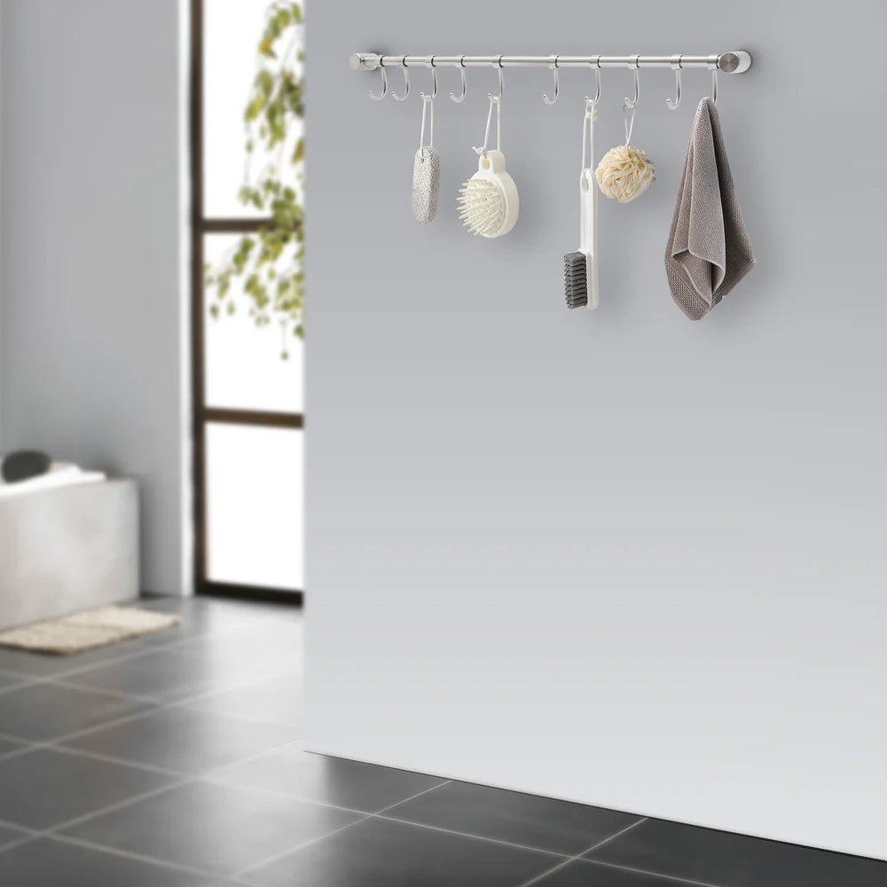 Bymaocar Utensil Rack 20 Inch Kitchen Hanger Holder Wall-mounted Hanging Rail Rod with 10 Sliding Hooks Storage & Organization
