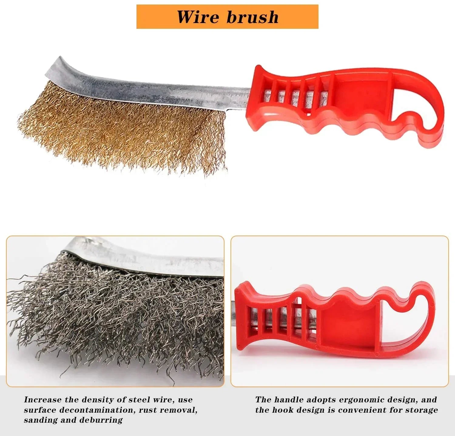 Multi-function Tool Wire Brush Copper Plated (Stainless Steel Brush, 1PCS) Long Handle Kitchen Grill Special Plate Rust Removal