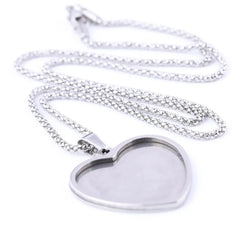 STEEL BASE 5pcs Stainless Steel Pendant Base Setting Fitting 25mm Heart Cabochon Trays Diy Blank 53cm long  chain Necklace Bezels