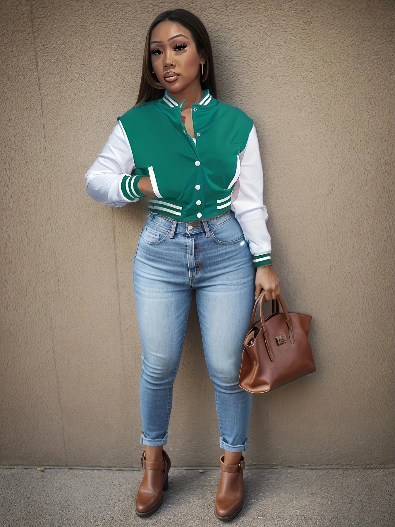 Spring and Autumn European and N Women's Color Matching Jacket Single-breasted Lettered Baseball Jacket Jacket