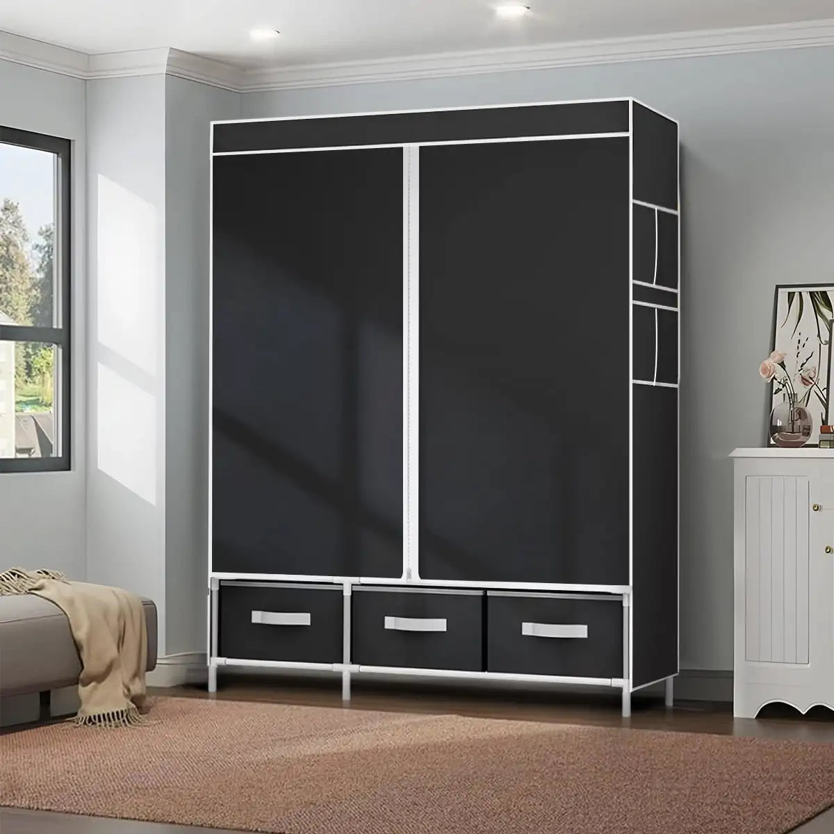 New Upgrade Portable Wardrobe Clothes Organizer for Home Bedroom Clothes Closet with 3 Drawers and 4 Shelves Clothes Storage