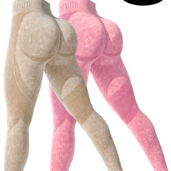 2 Pack Women's High Waisted Sexy Butt Lifting Seamless Solid Color Yoga Leggings Elastic And Breathable Fitness Sports Pants