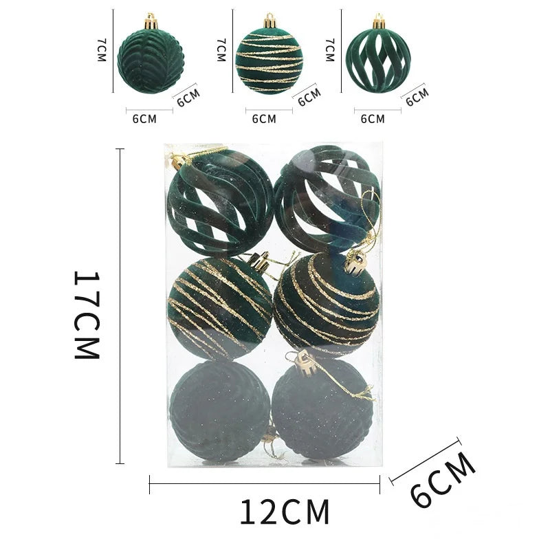 6/12pcs Velvet Christmas Tree Hanging Balls 6cm Flocked Ball Set Break-Resistant Ornaments for Home Holiday Wedding Party Decor