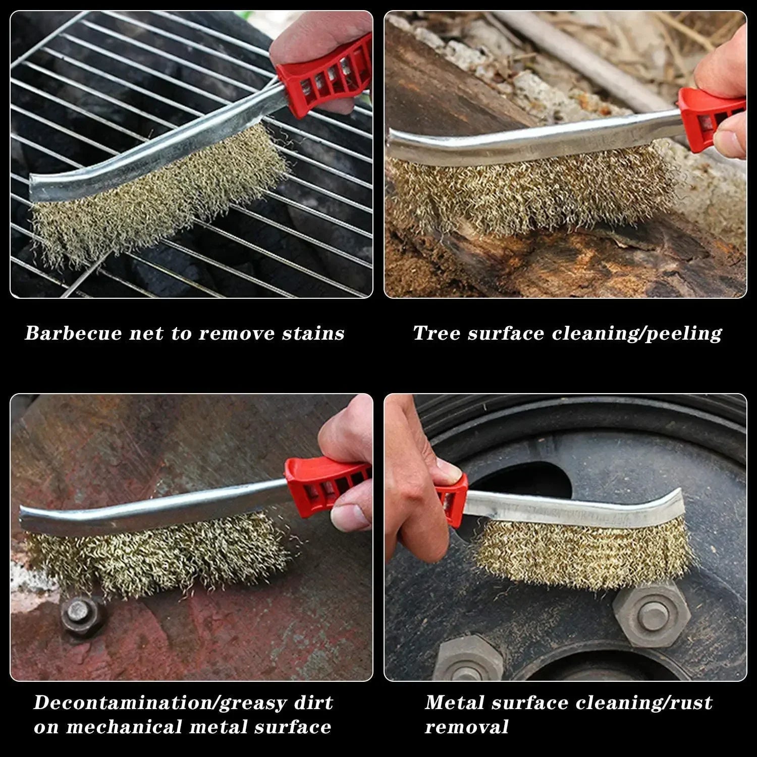 Multi-function Tool Wire Brush Copper Plated (Stainless Steel Brush, 1PCS) Long Handle Kitchen Grill Special Plate Rust Removal