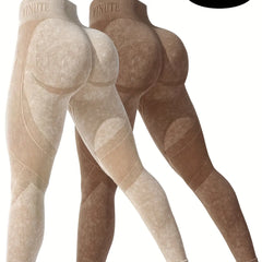 2 Pack Women's High Waisted Sexy Butt Lifting Seamless Solid Color Yoga Leggings Elastic And Breathable Fitness Sports Pants