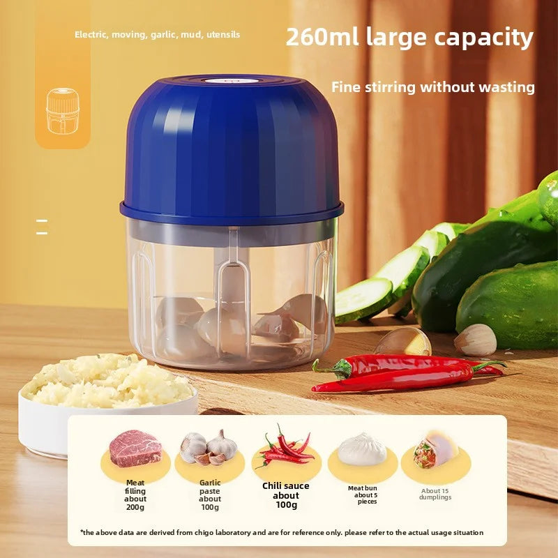 Portable garlic grinder, 260ML meat grinder, kitchen tool, onion chopper, ginger chili vegetable grinder, food mixer, blender