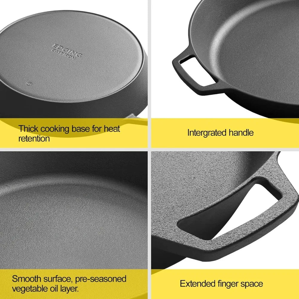 Large 17-Inch Pre-Seasoned Cast Iron Skillet with Dual Handles for Outdoor Camping, Frying, Pizza Cooking, and Use on Grills, St