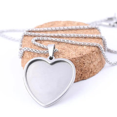 STEEL BASE 5pcs Stainless Steel Pendant Base Setting Fitting 25mm Heart Cabochon Trays Diy Blank 53cm long  chain Necklace Bezels