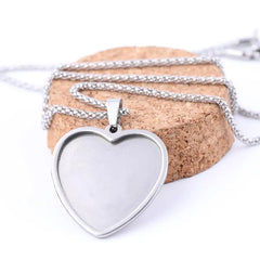 STEEL BASE 5pcs Stainless Steel Pendant Base Setting Fitting 25mm Heart Cabochon Trays Diy Blank 53cm long  chain Necklace Bezels